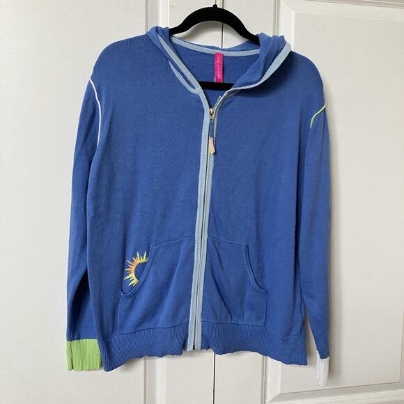 Zaket & Plover Wishes Come True Hoodie Womens L Blue Knit Full Zip Sweater - Picture 2 of 8
